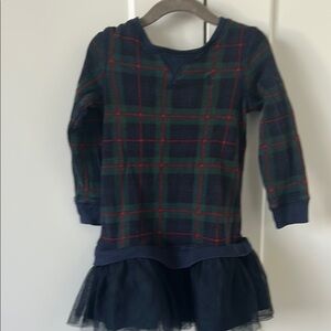 Polo Plaid Long Sleeve Dress with Tulle Skirt